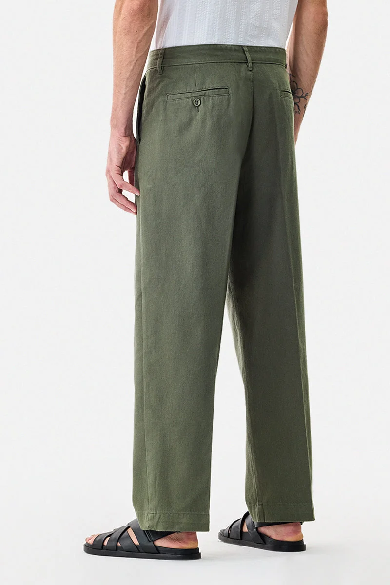Snitch Olive 100% Cotton Baggy Trousers for Men | Best Price UAE
